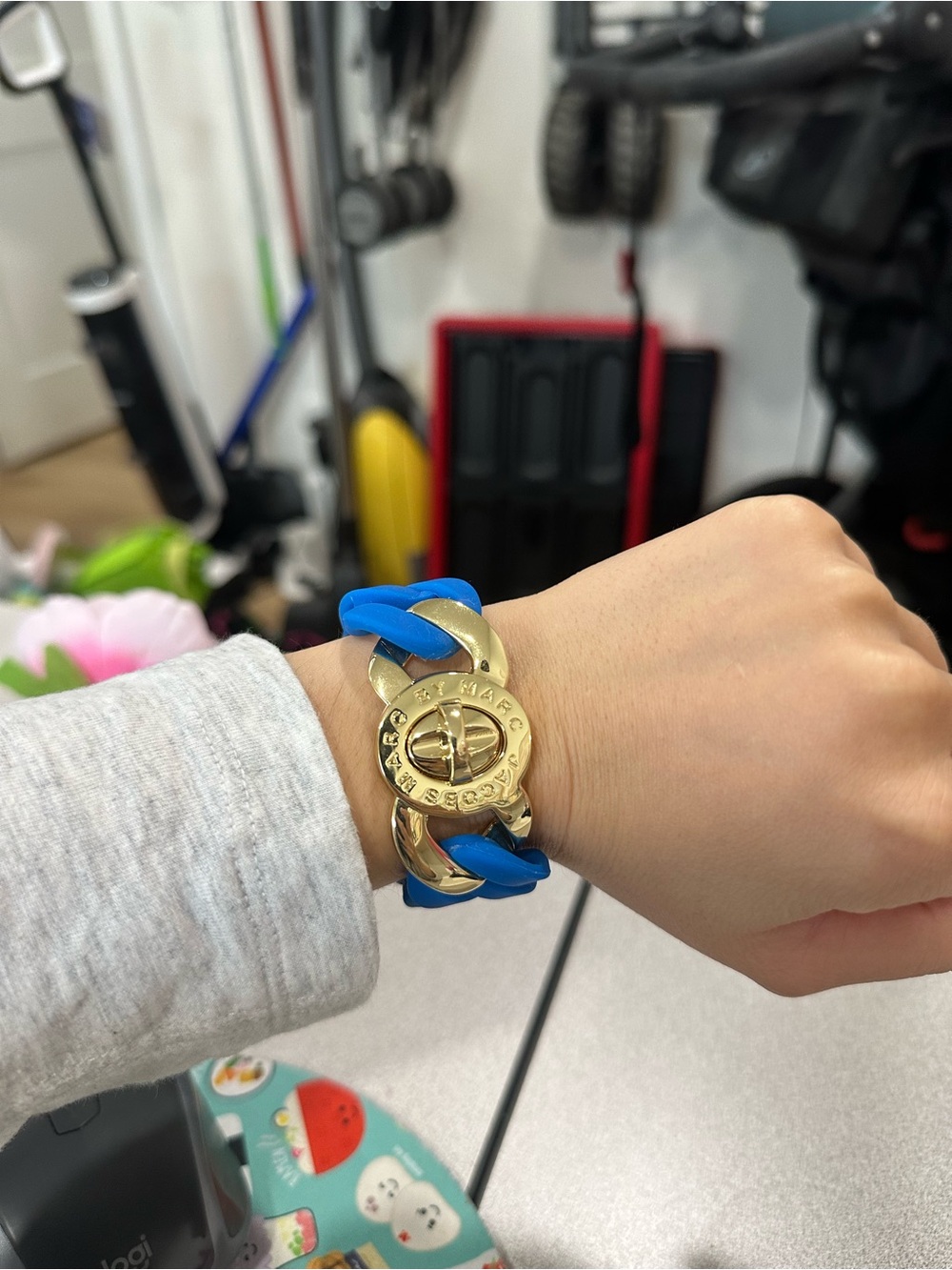 Marc Jacobs Blue Chain-Link Bracelet with Gold Medallion